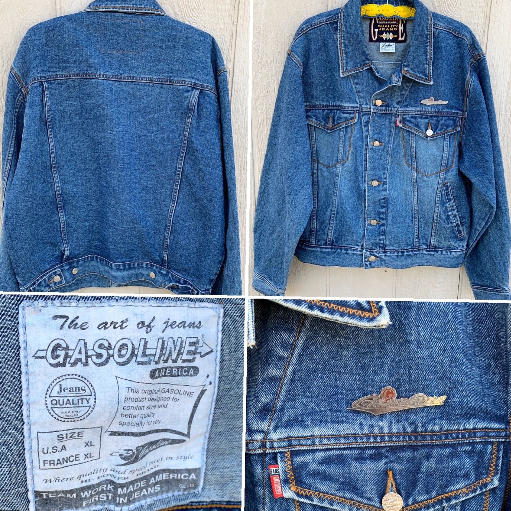 Denime VINTAGE Gasoline Jeans Denim Jacket XL XL USA FRANCE 80s 1980s Blue Denim Jacket Gasoline Jeans Vintage Jacket Mens Womens Size US 36 / EU 52 - 2 Thumbnail
