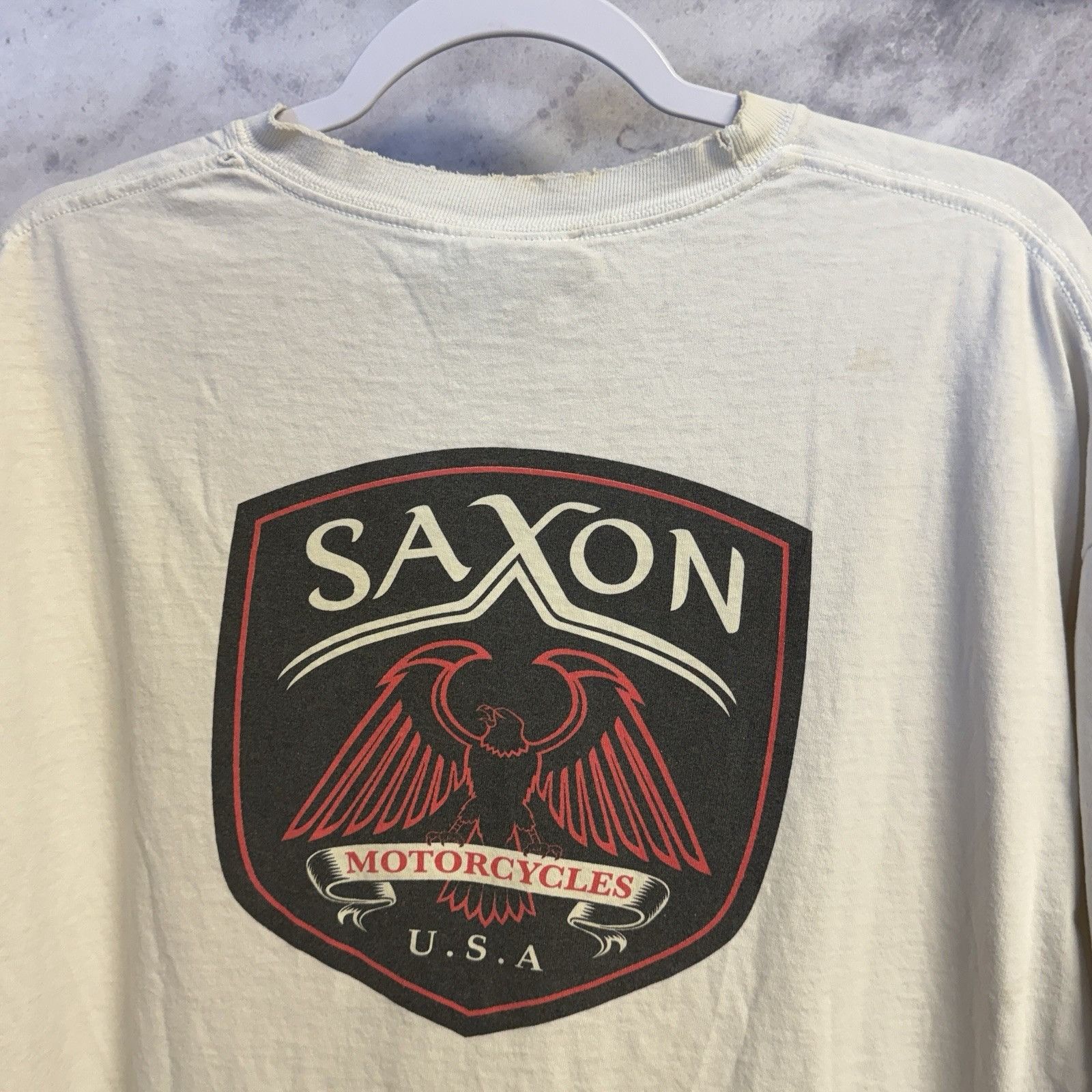 Vintage Vintage Saxon Motorcycle T Shirt Mens XL White Short Sleeve Size US XL / EU 56 / 4 - 1 Thumbnail