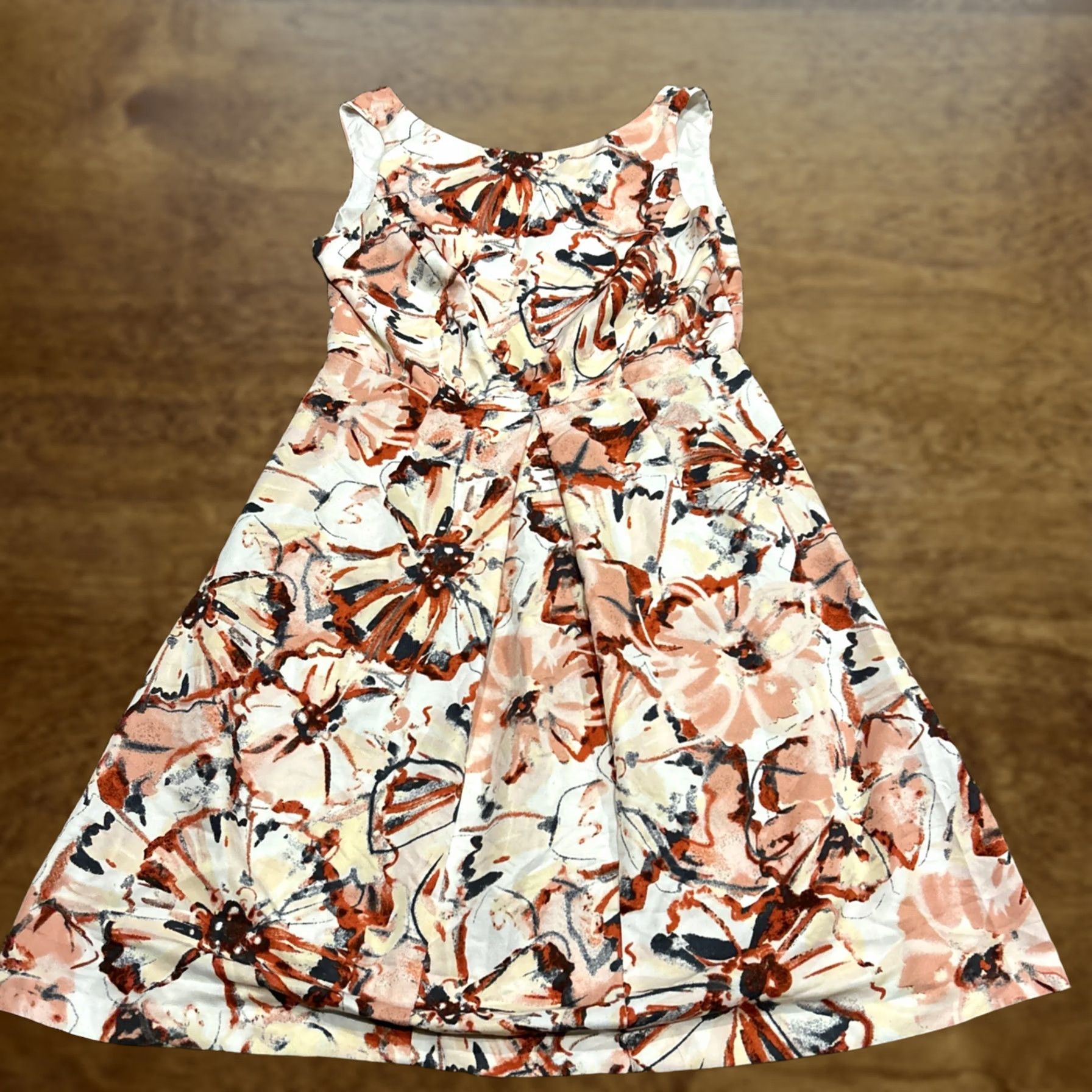 Loft LOFT Ann Taylor Dress A-Line Sleeveless Floral Multicolor Polyester Knee Length Round Neck Zip Regular Women Size 0 Size XS / US 0-2 / IT 36-38 - 1 Thumbnail