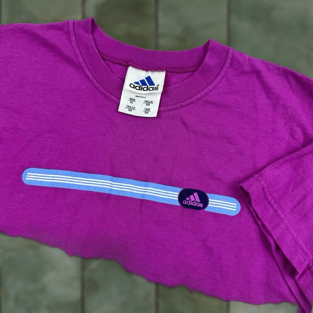 Adidas VINTAGE Adidas T-Shirt Womens XL Purple Slim Fit Crew Neck Y2K Punk Sports Size XL / US 12-14 / IT 48-50 - 1 Thumbnail