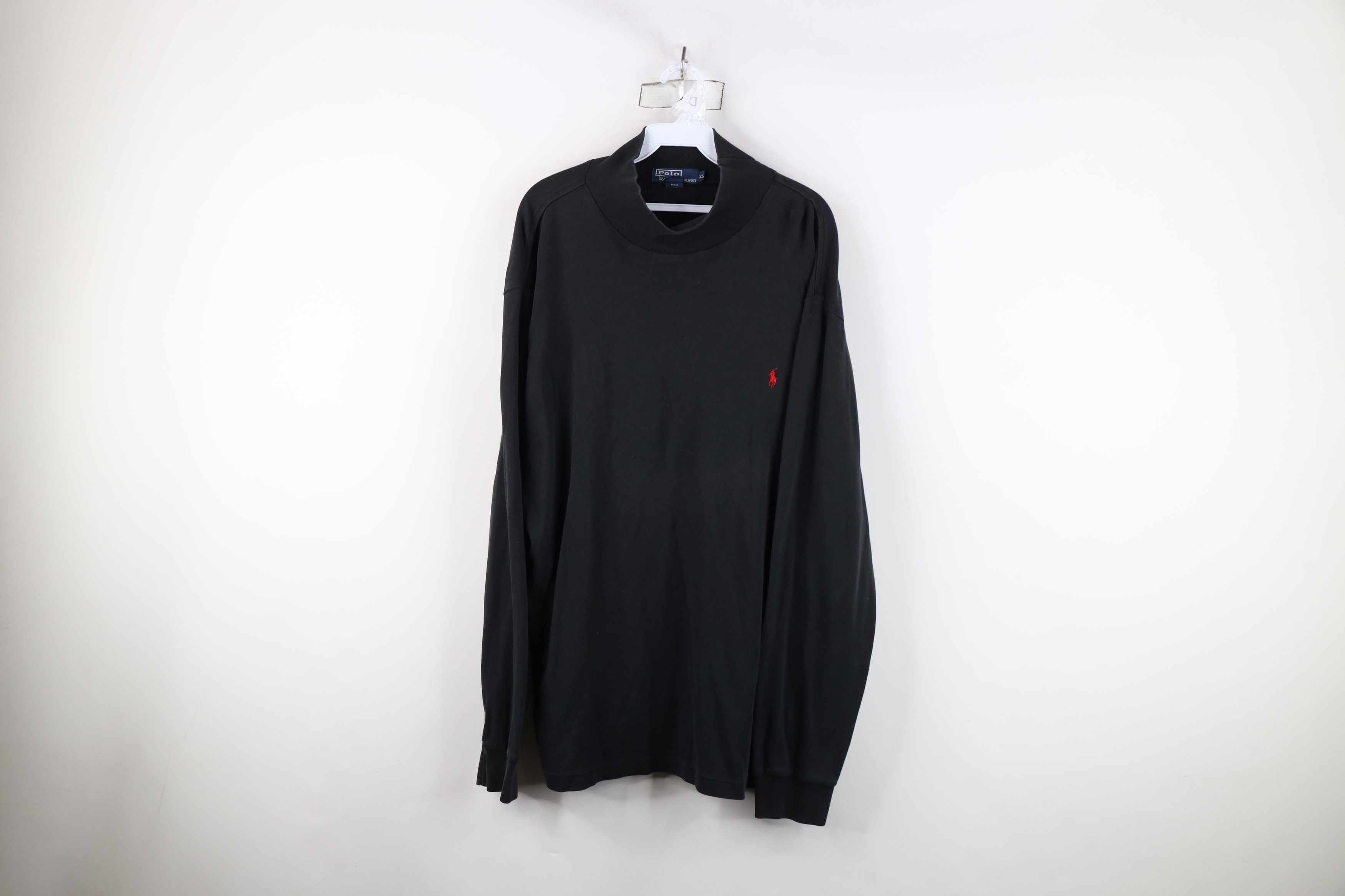 Ralph Lauren × Vintage Vintage 90s Ralph Lauren Knit Mock Neck T-Shirt Black USA Size US XL / EU 56 / 4 - 1 Thumbnail