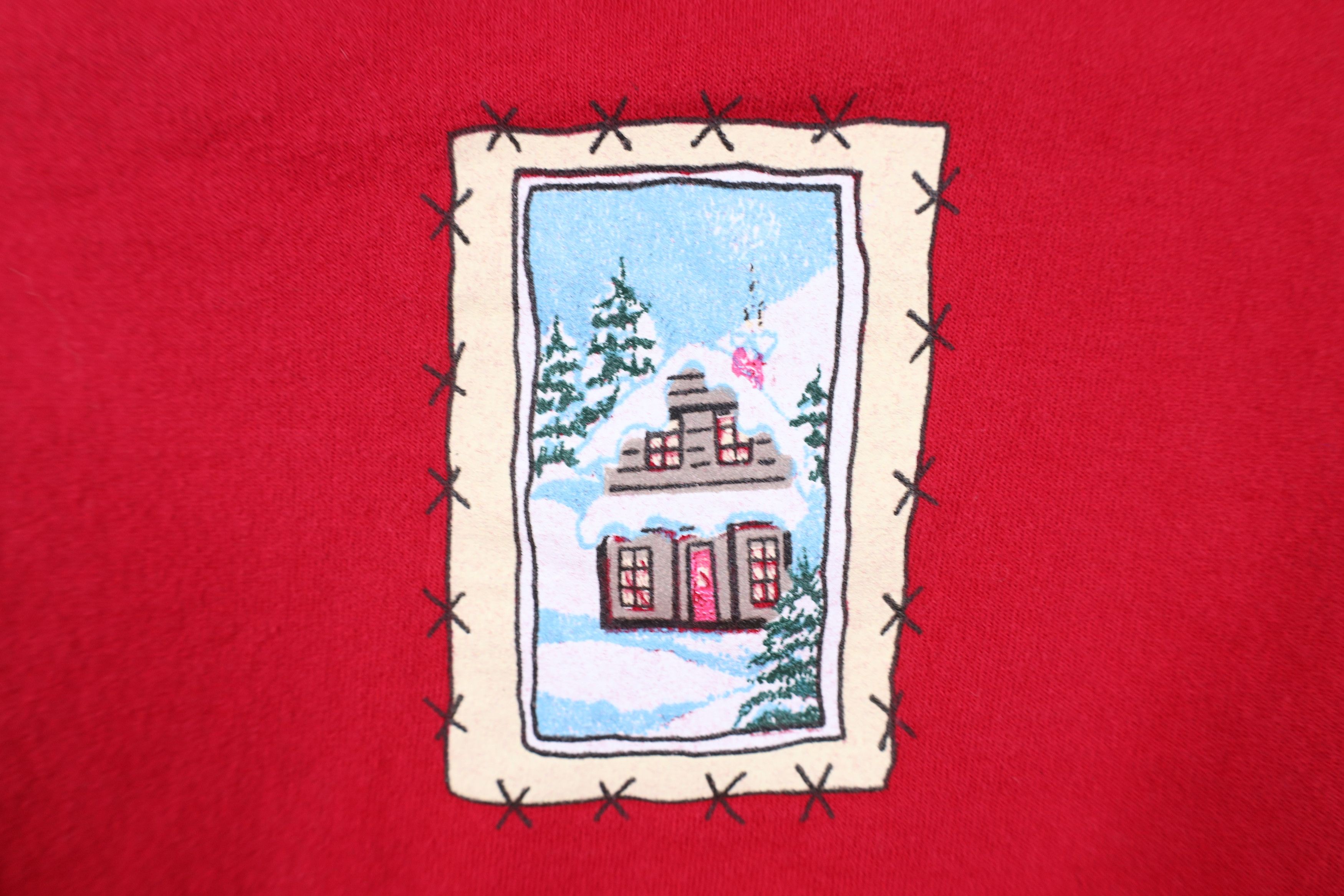 Vintage Vintage 90s Oversized Winter Stamp Turtleneck Sweatshirt Red Size M / US 6-8 / IT 42-44 - 13 Thumbnail