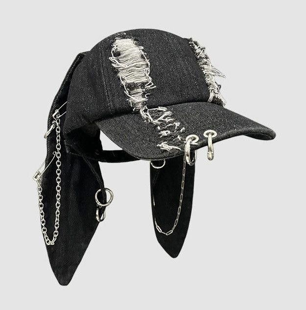 Other Avant garde chunky bunny rabbit ear distressed raw denim cap Size ONE SIZE - 2 Thumbnail