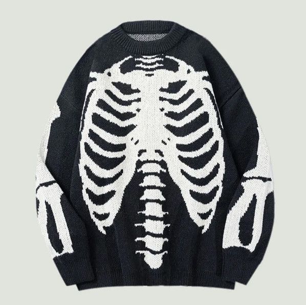 Black Y2K Skeleton Sweater