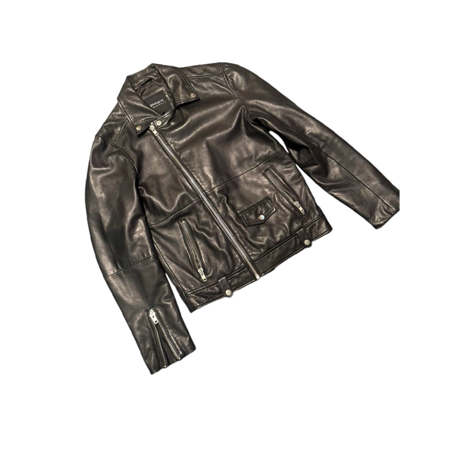 Skin BARNEYS Originals Leather Jacket Moto Biker Black Size SML Mens Regular Short Zip Pockets Full Zip Leather Barneys Originals Jacket Size US S / EU 44-46 / 1 - 3 Thumbnail