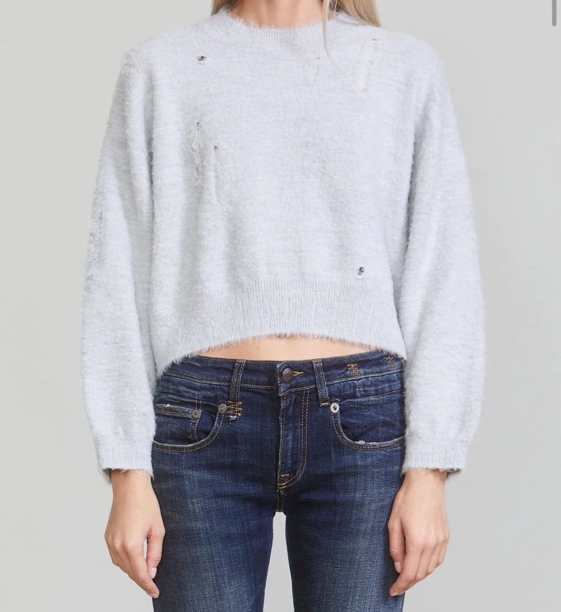 image of R13 Cropped Oversized Shaggy Sweater in Grey, Women's (Size Medium)