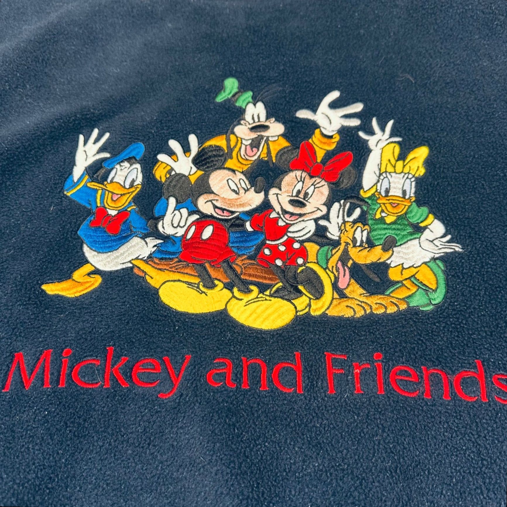 Disney Disney Store Mickey and Friends Mens Medium Navy Blue Embroidered Fleece Soft Crewneck Pullover Sweatshirt Size US M / EU 48-50 / 2 - 4 Thumbnail