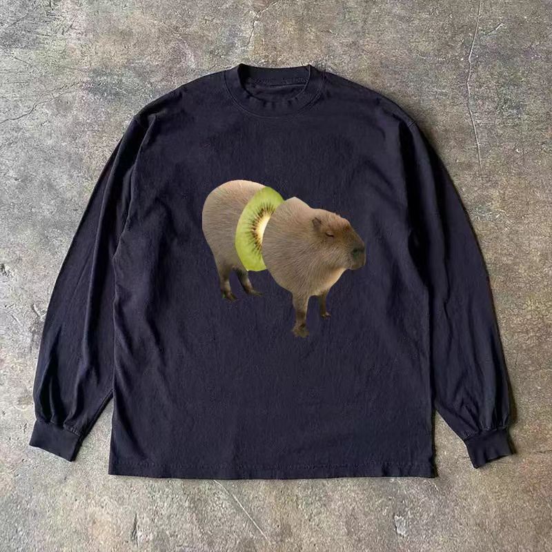 Japanese Brand × Vintage Black washed retro capybara print long sleeve t-shirt Size US L / EU 52-54 / 3 - 1 Thumbnail