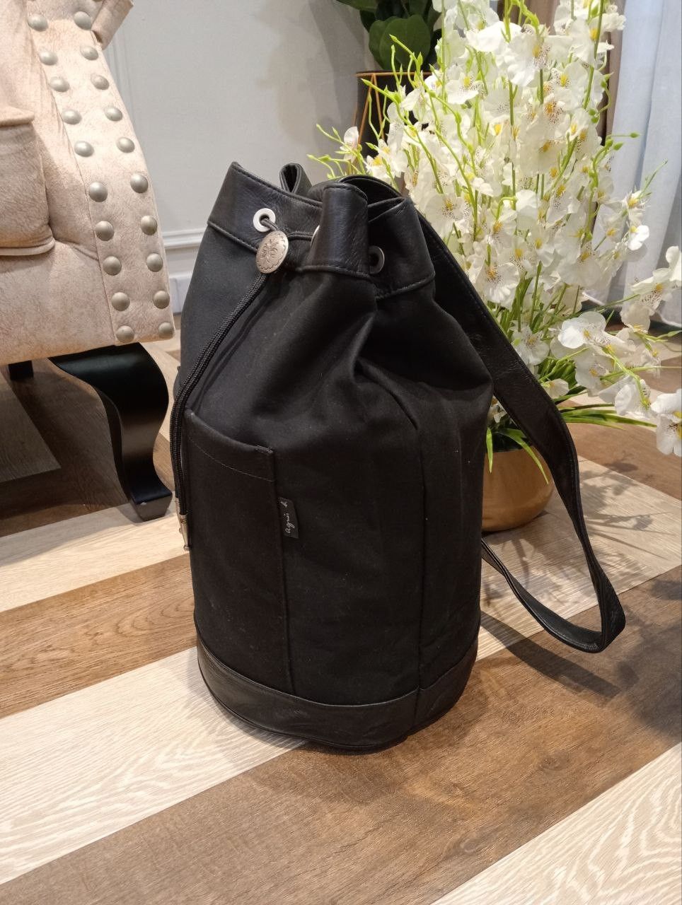 agnes b. AGNES B. VOYAGE BLACK CANVAS & LEATHER BUCKET BAG Size ONE SIZE - 2 Thumbnail
