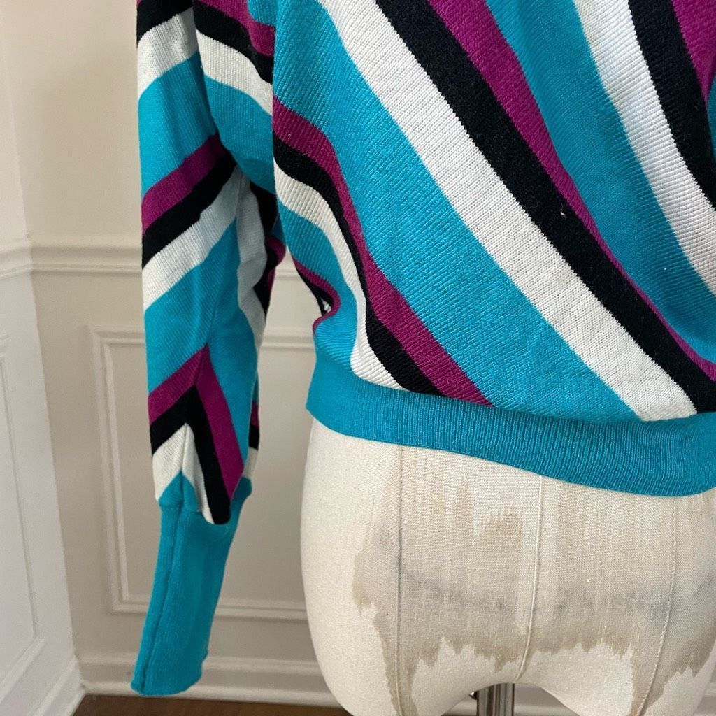 Vintage Vintage 80s Top Priority Teal Purple Dolman Sweater M Size M / US 6-8 / IT 42-44 - 3 Thumbnail