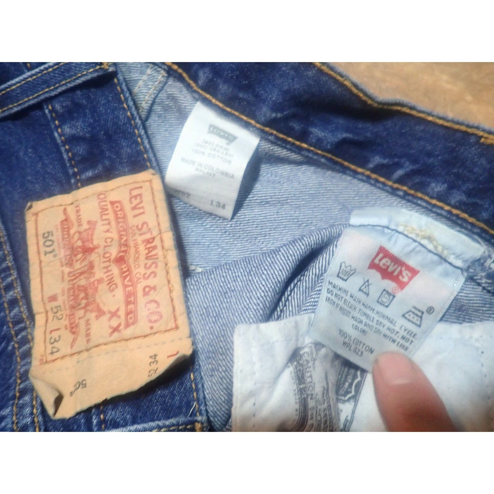 Levi's Levi's 501 Original Fit Jeans Big & Tall Adult Size 52x32 Regular High Rise Dark Blue Cotton Denim Men's Size US 36 / EU 52 - 4 Thumbnail