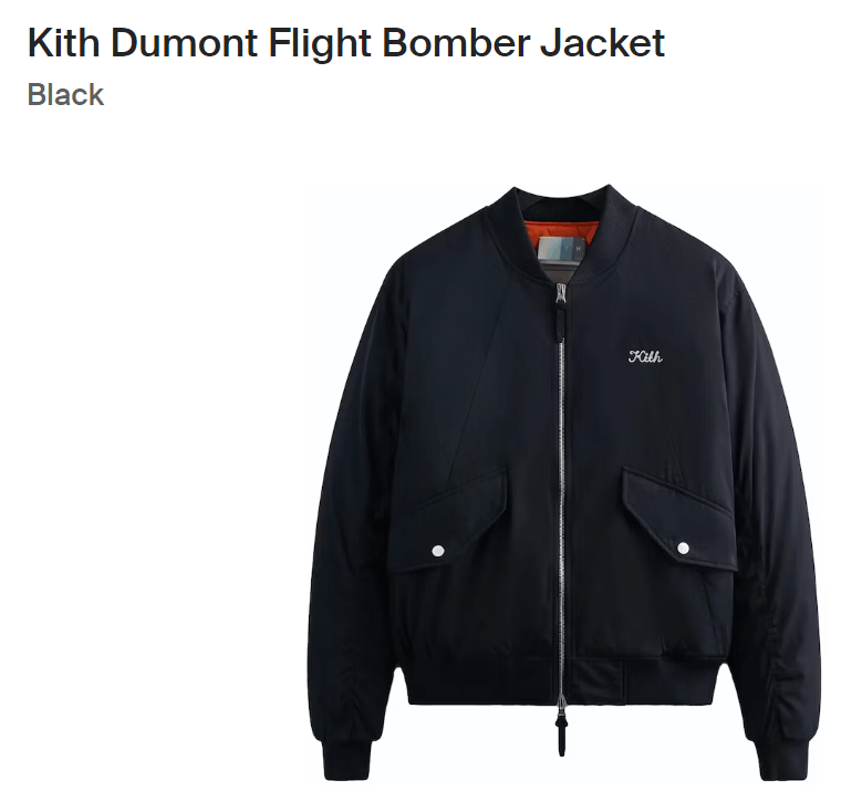 image of Kith Dumont Flight Bomber Jacket in Black, Men's (Size Medium)