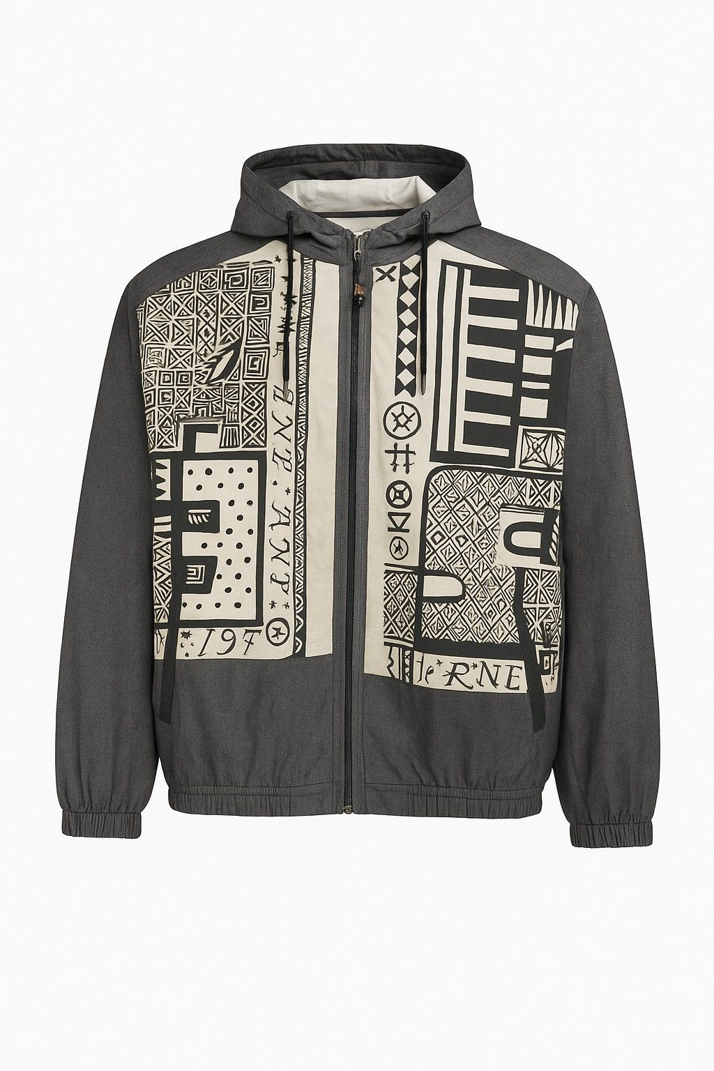 Vintage Tribal Graphic Tech Jacket Ethnic Print Windbreaker