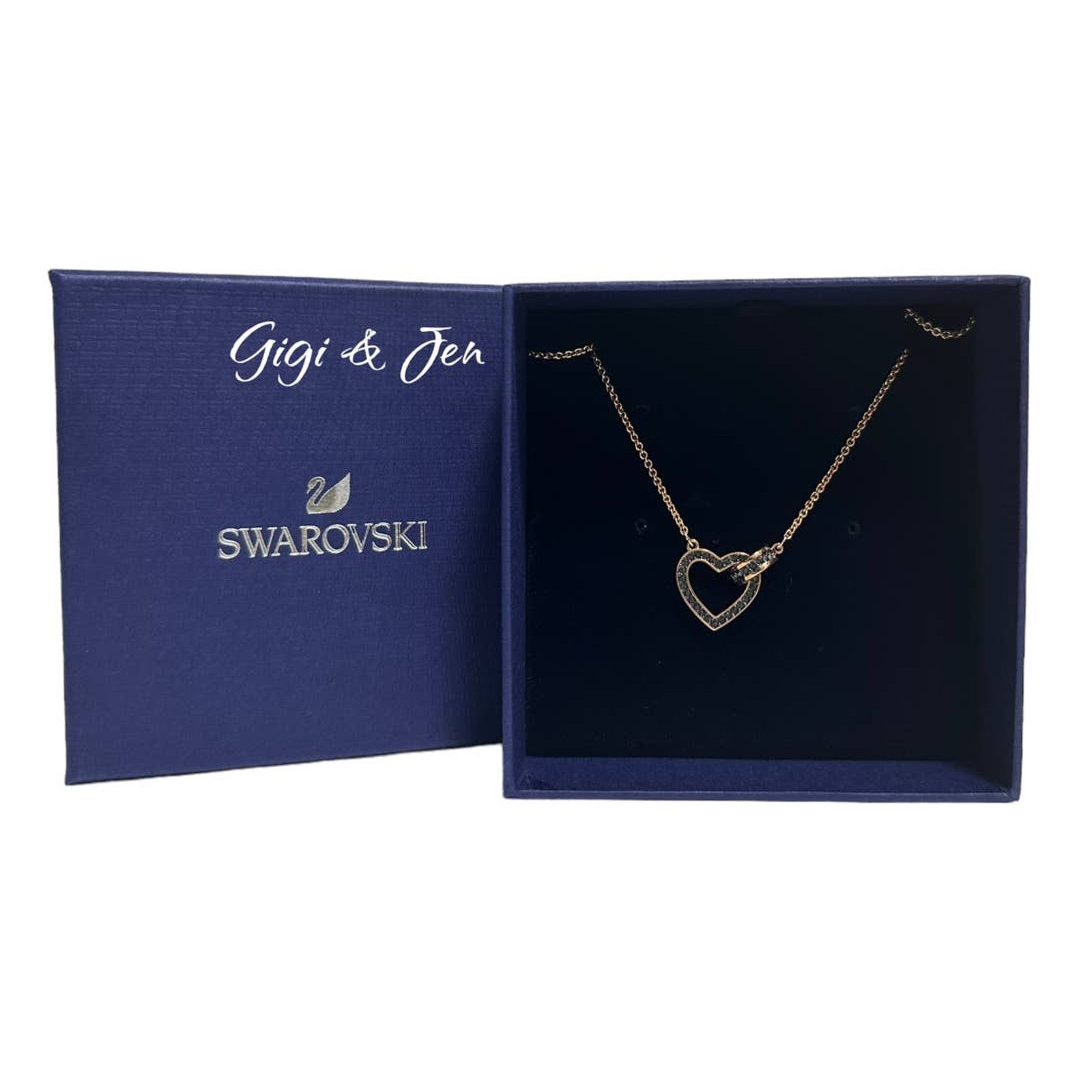 Swarovski Swarovski Lovely Dark Gray Crystal Heart Rose Gold Necklace Size ONE SIZE - 1 Thumbnail