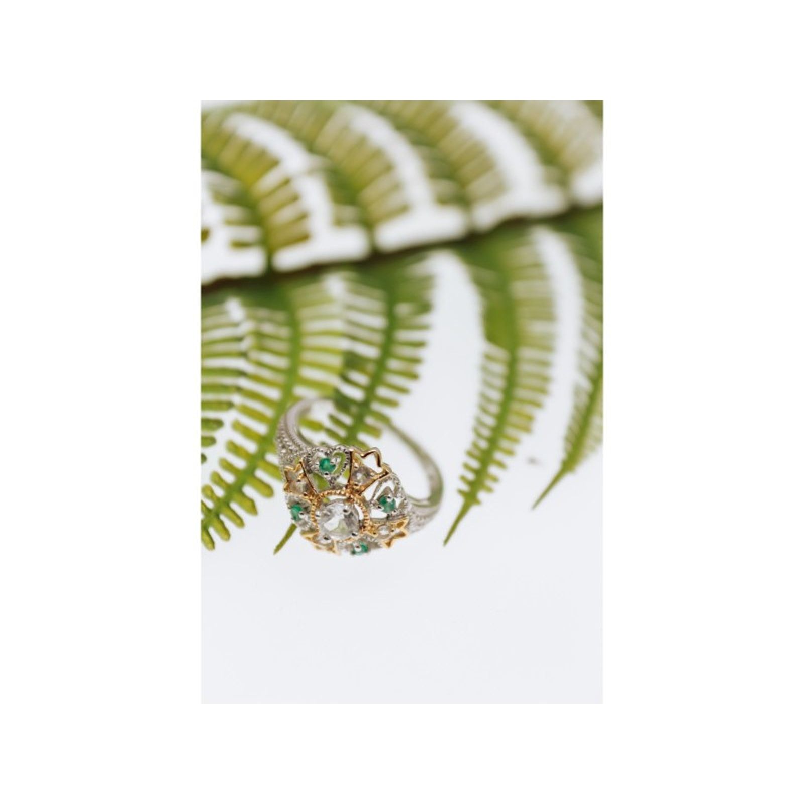 Jewelry 925 STERLING SILVER GOLD PLATED EMERALD & GOSHENITE RING Size ONE SIZE - 5 Thumbnail