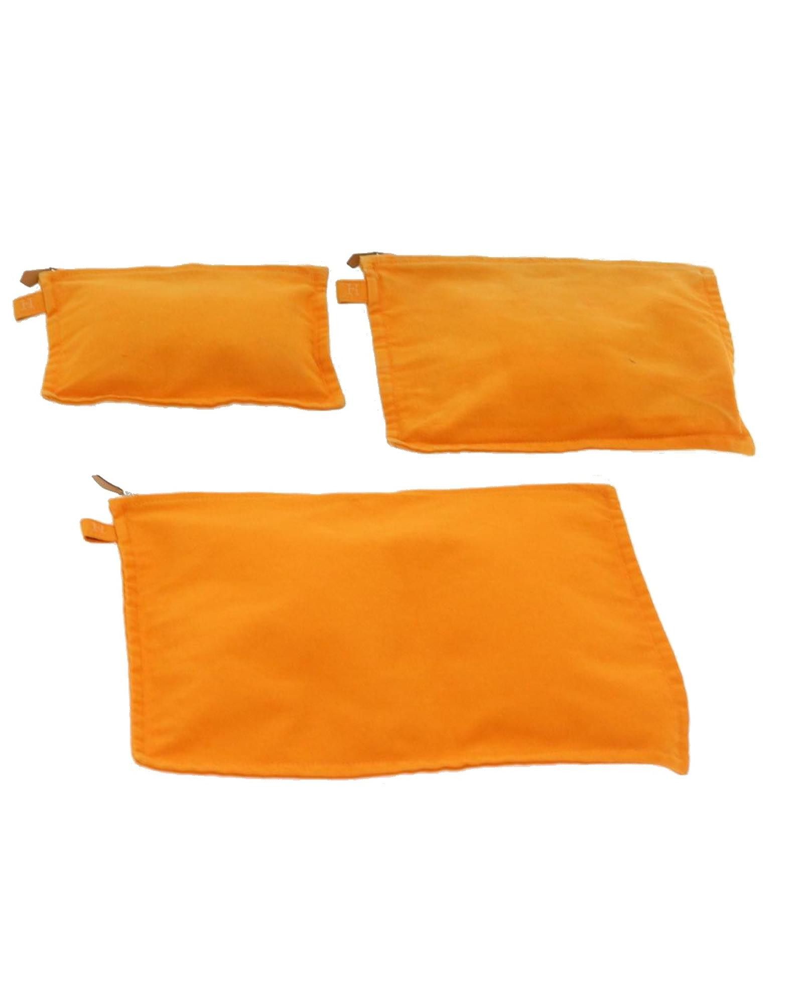 image of Canvas Orange Pouch Set 3 Pieces Authentic Hermes, Women's