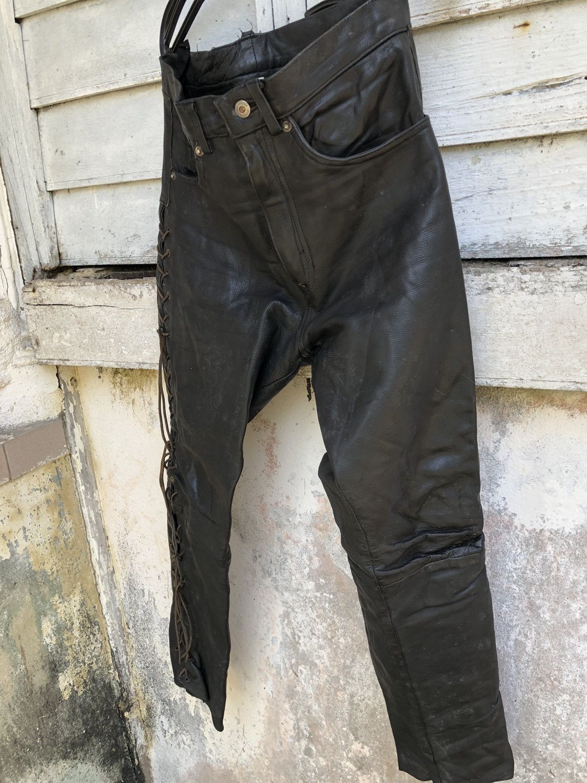 Genuine Leather Southern Men Wear Lace Up Leather String Biker Pant Size US 32 / EU 48 - 2 Thumbnail