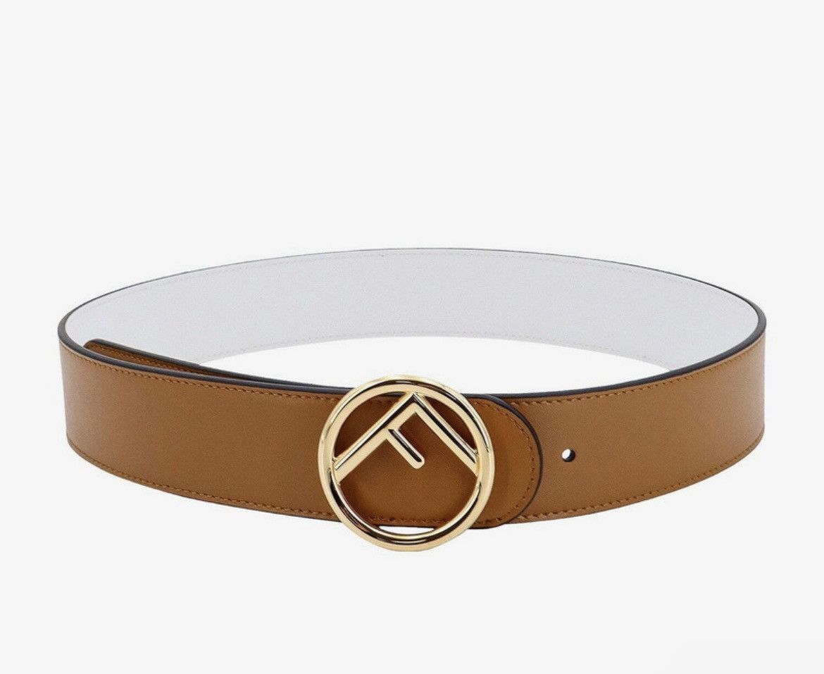 Fendi Fendi F Is Fendi Brown White Calf Leather Double Side Belt Size ONE SIZE - 2 Thumbnail