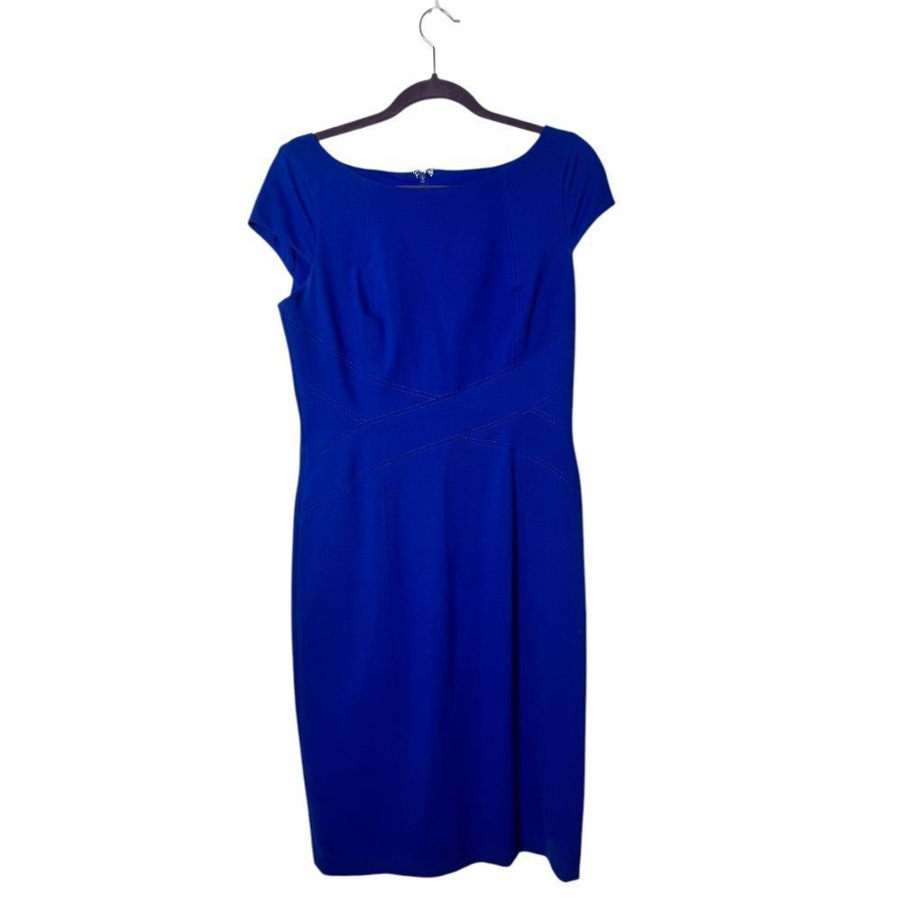 White House Black Market White House Black Market Women's Blue Ponte Cap Sleeve Sheat Size S / US 4 / IT 40 - 2 Thumbnail