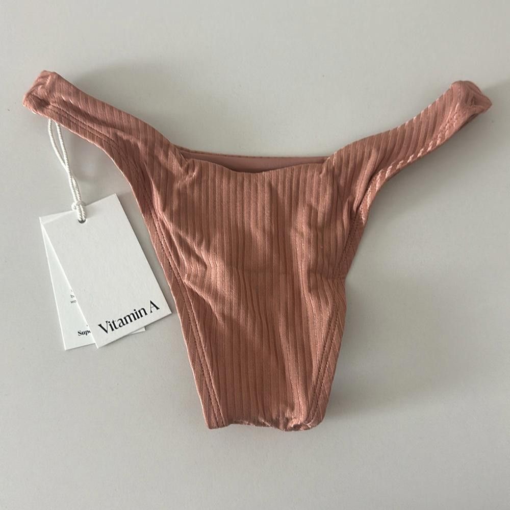 Designer Vitamin A Midori Cheeky Bikini Bottom Pink Sands Rib Small Size ONE SIZE - 3 Thumbnail