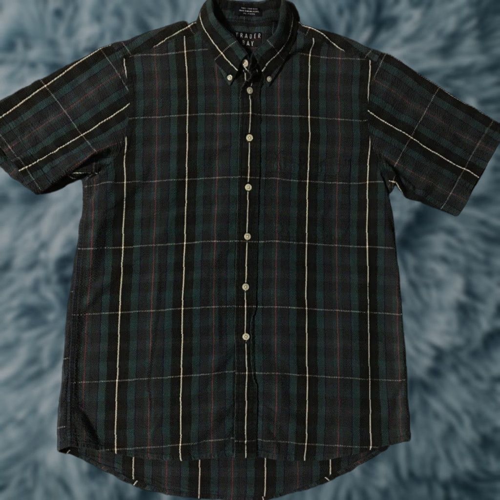 Vintage VINTAGE 90s Striped Textured Button-Up Shirt M Surf Skate Beach Grunge AOP Vaporwave OP 80s Mens Green Short Sleeve Collared Shirt Size US M / EU 48-50 / 2 - 1 Thumbnail