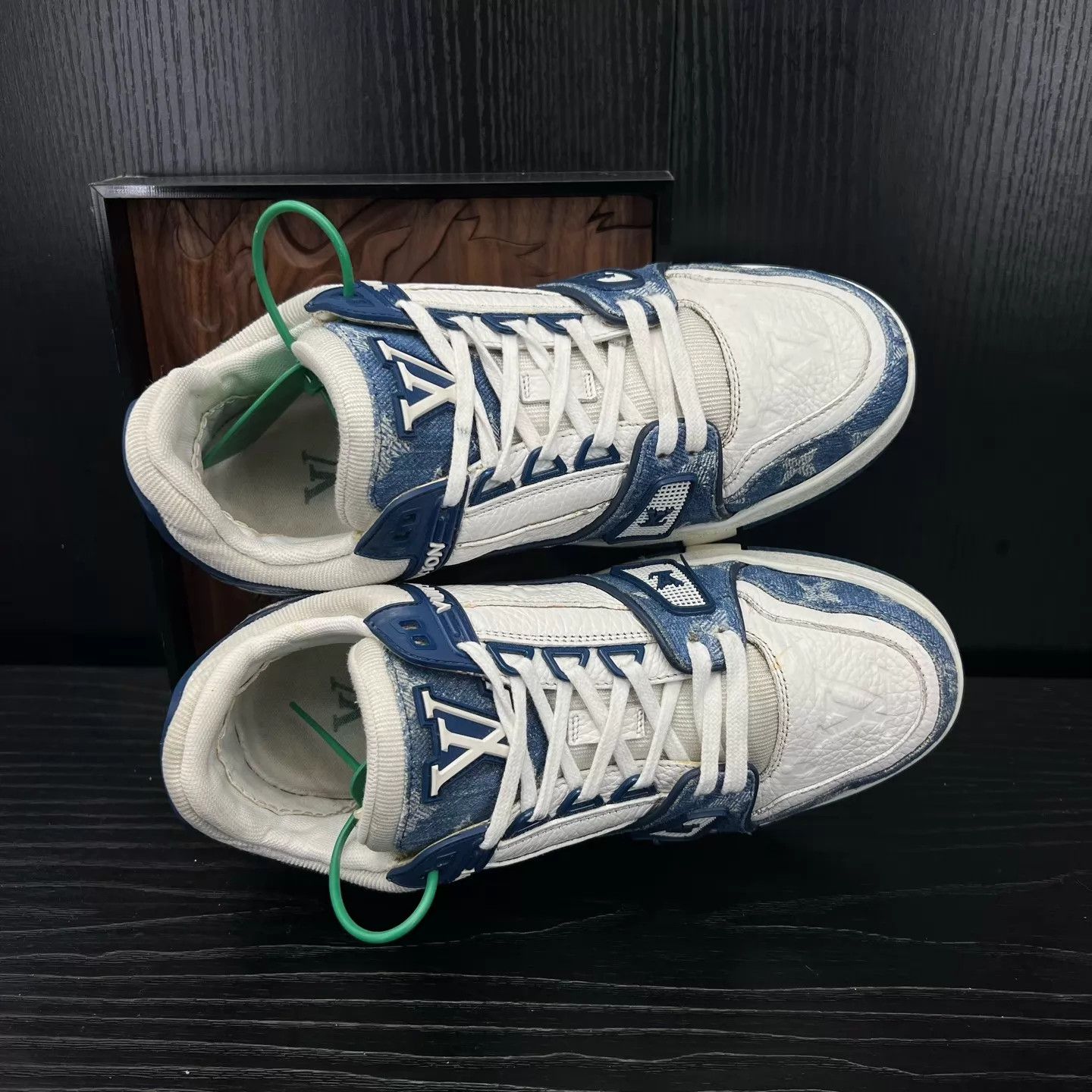 Louis Vuitton LV Trainer White Blue Denim 37 Size US 6.5 / IT 36.5 - 6 Thumbnail