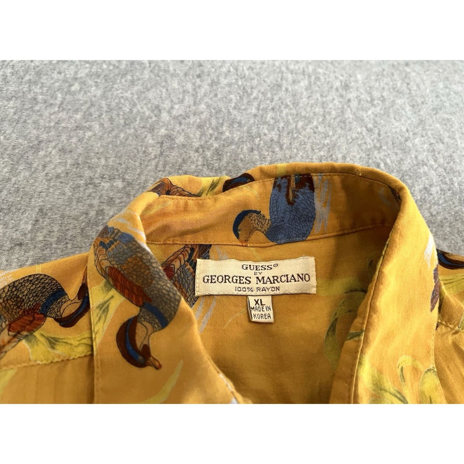 Guess GUESS Georges Marciano Long Sleeve Button Up Shirt Mens XL Yellow Ducks Rayon Pattern Animal Print Shirt Size US XL / EU 56 / 4 - 2 Thumbnail