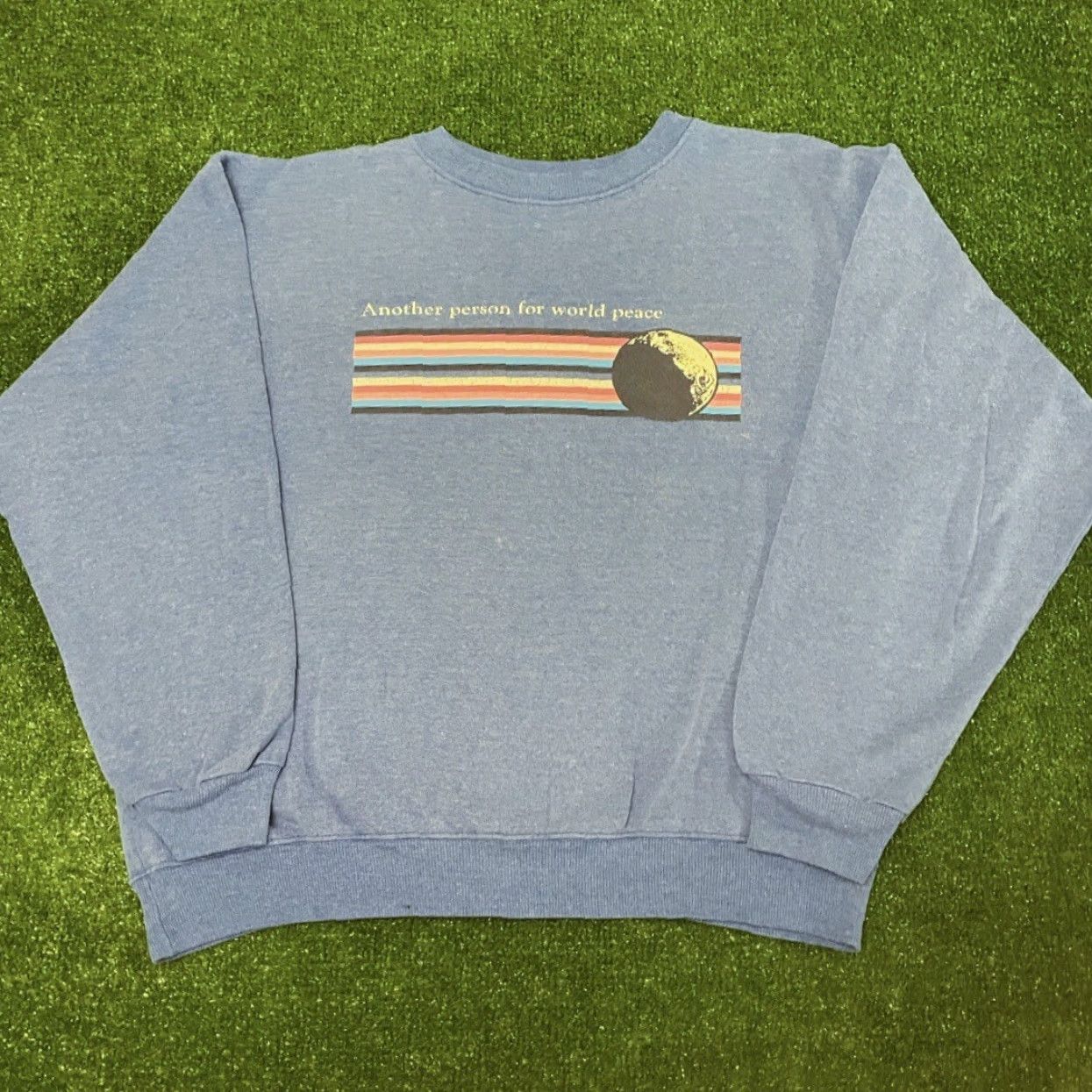 Vintage VINTAGE 80s 90s Another Person For World Peace VTG Crewneck Sweater L BLUE Mens Pullover Crewneck 90s 80s Size US L / EU 52-54 / 3 - 3 Thumbnail