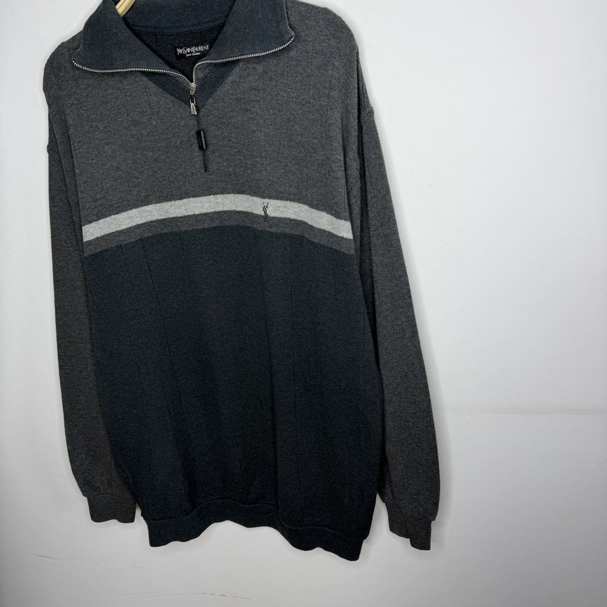 Yves Saint Laurent Vintage YSL Yves Saint Laurent Sweatshirt Half Zip Grey 90s Size US XL / EU 56 / 4 - 2 Thumbnail