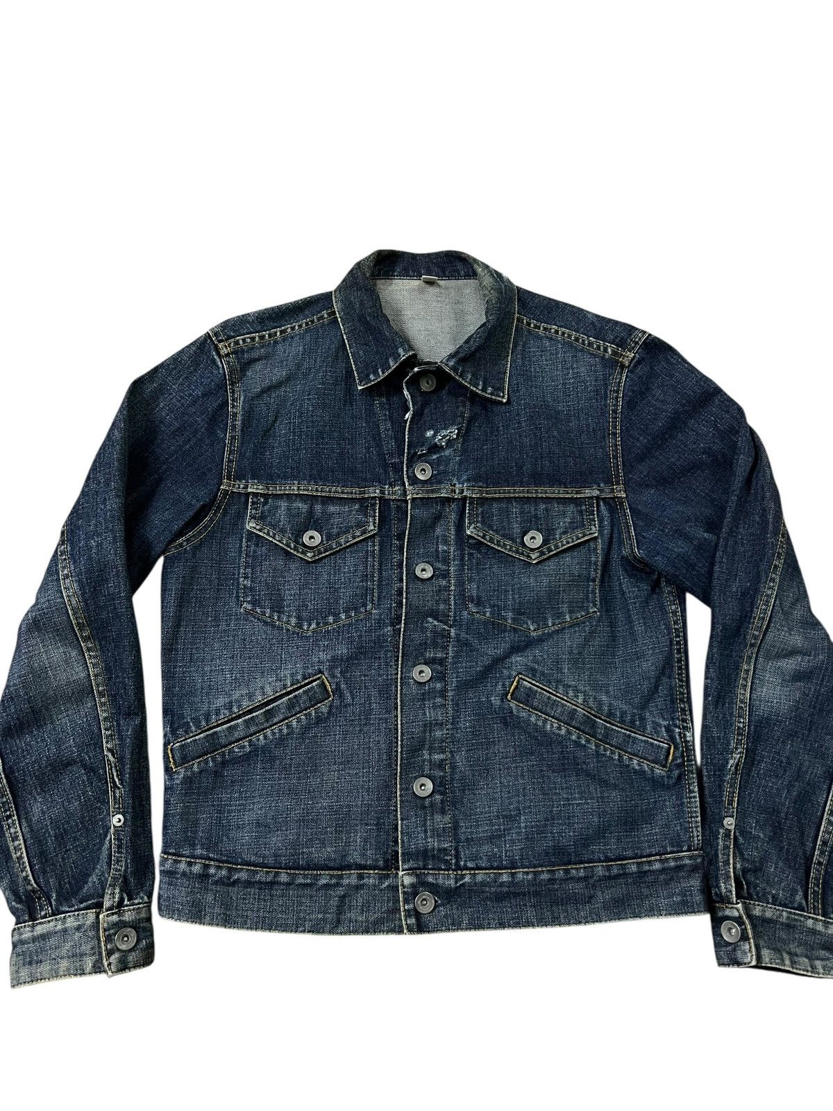 Japanese Brand 💥2000’s Uniqlo Distress Denim Jacket Size US S / EU 44-46 / 1 - 1 Thumbnail