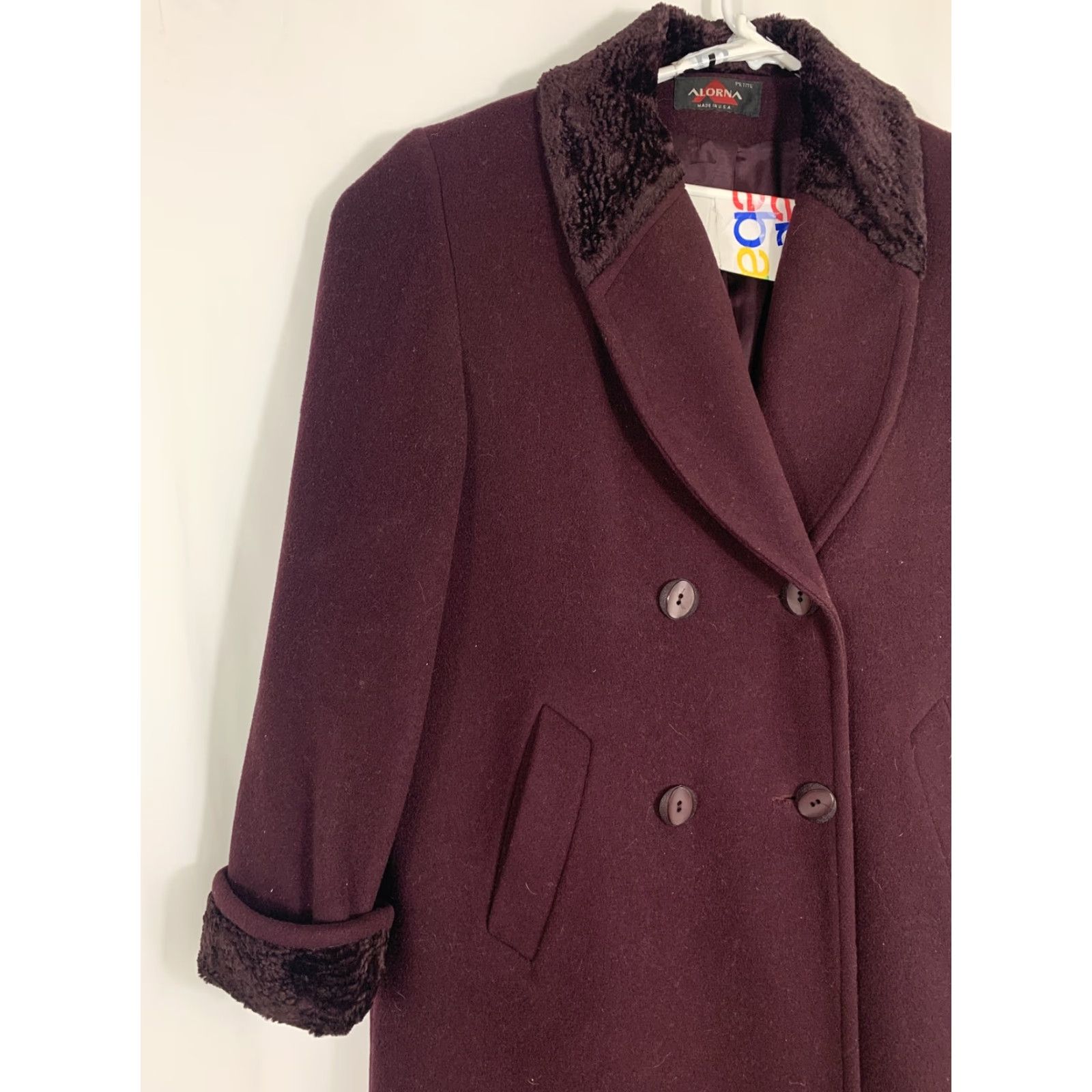 Velvet VINTAGE Alorna Coat Eveningwear Wool 12P Petite 1980s Purple Long Velvet Trim Duster Ladies Size XL / US 12-14 / IT 48-50 - 3 Thumbnail