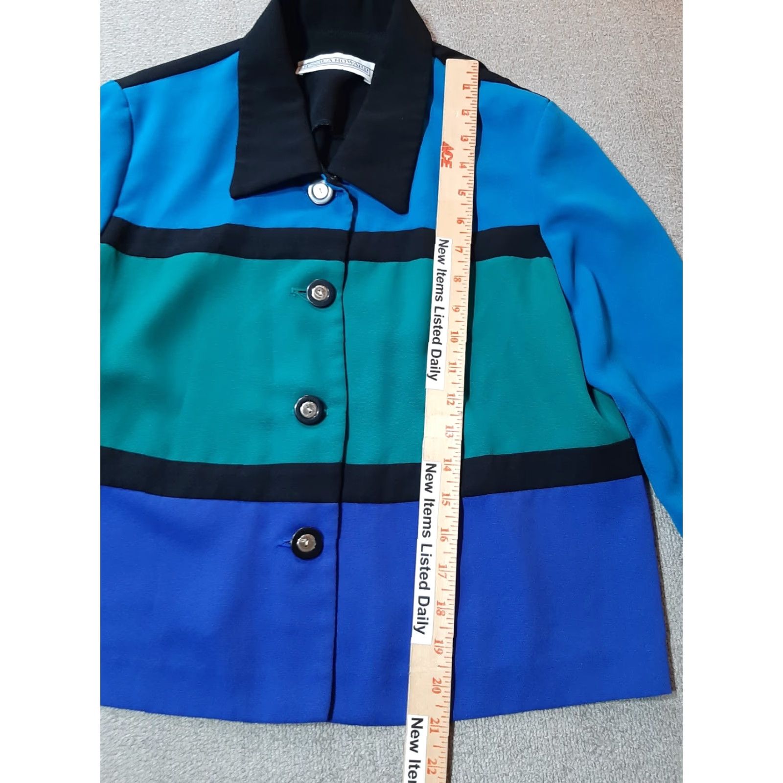 Vintage VINTAGE Jessica Howard Women's Blazer Jacket 5 Button Blue Black Long Sleeve 38" Chest Size L / US 10 / IT 46 - 3 Thumbnail