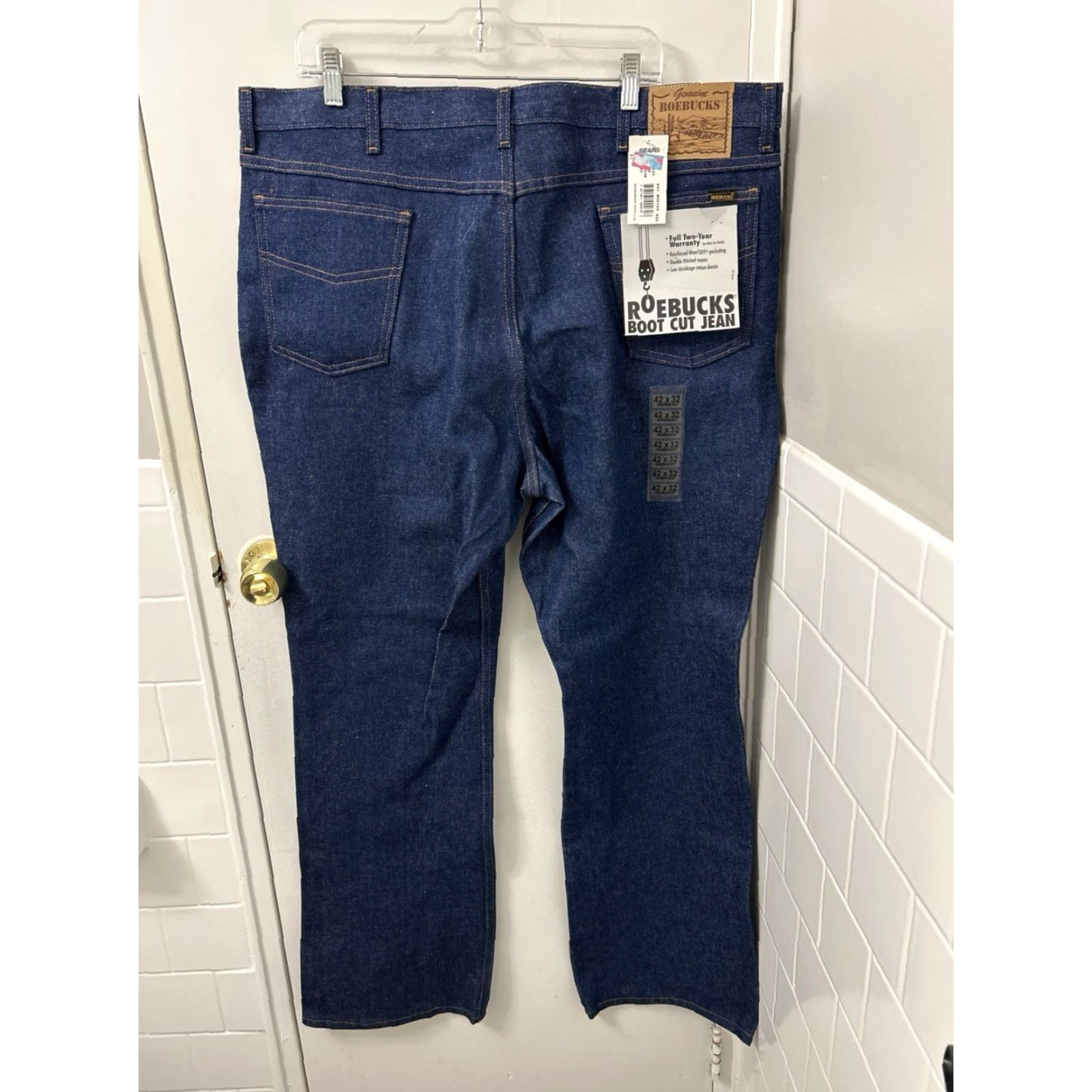 Vintage VTG Roebucks Jeans Mens 42x32 Dark Blue Made In USA Boot Cut NWT Denim 5-Pocket Logo USA 42 Mens Blue Jeans Size US 42 / EU 58 - 2 Thumbnail