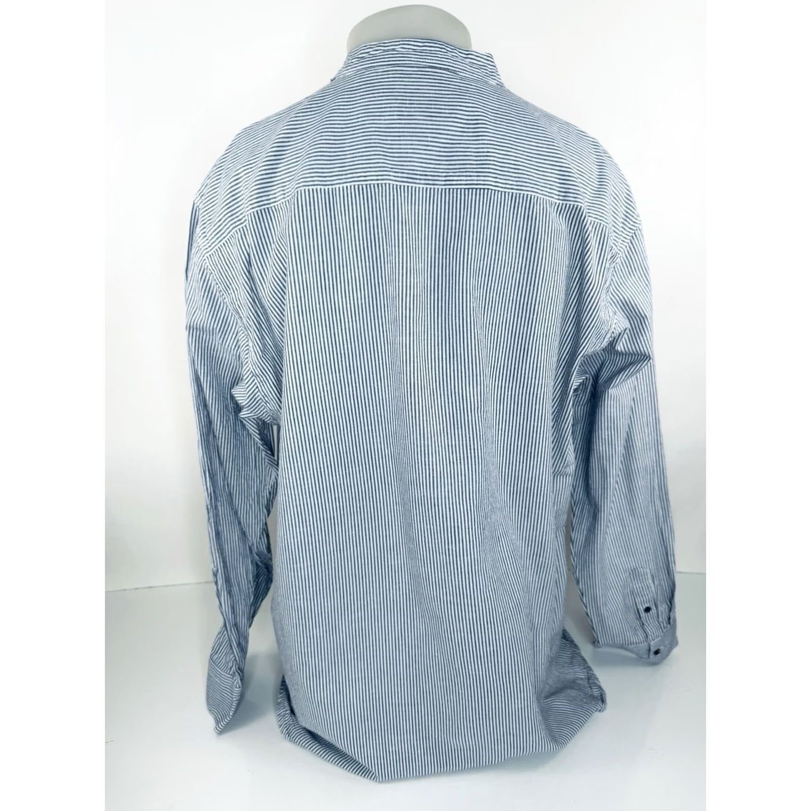 Lee LEE VALLEY Ireland LINEN BLEND Collarless Grandpa Engineer Stripe XL 3XL Shirt Men Blue White Button-Up Long Sleeve 3XL Mens B11 Size US XXL / EU 58 / 5 - 4 Thumbnail