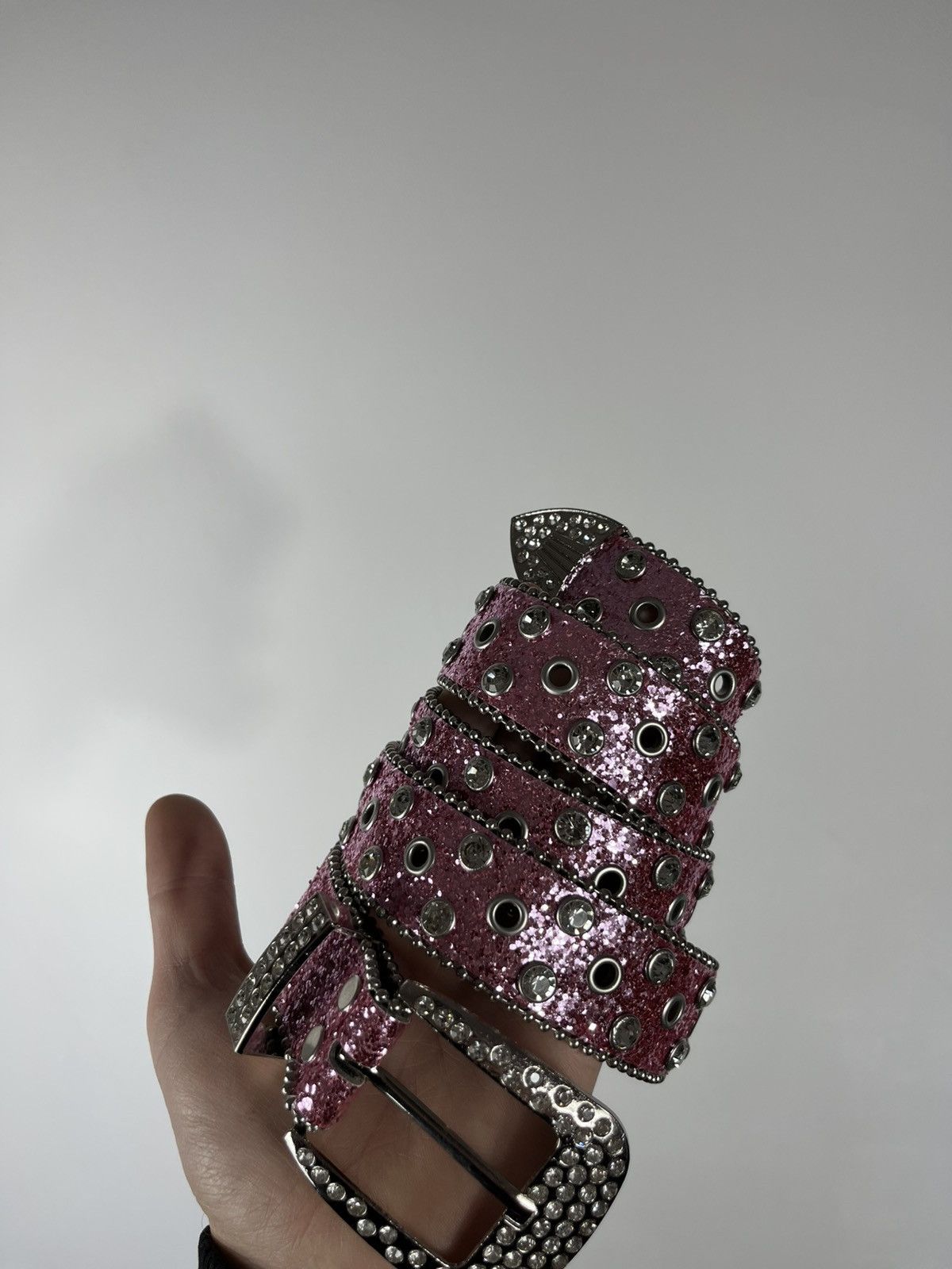 Other Avant Garde Pink Glitter Rhinestone Studded Belt 47in 120cm Size ONE SIZE - 2 Thumbnail
