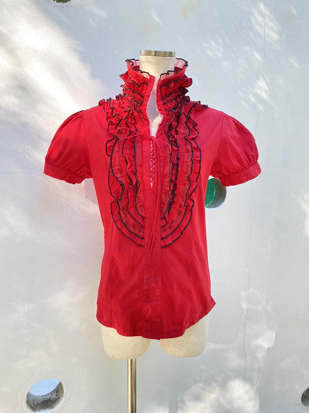 Designer × Japanese Brand Heart 2 Heart Y2K red ruffle blouse shirt Size XS / US 0-2 / IT 36-38 - 1 Thumbnail