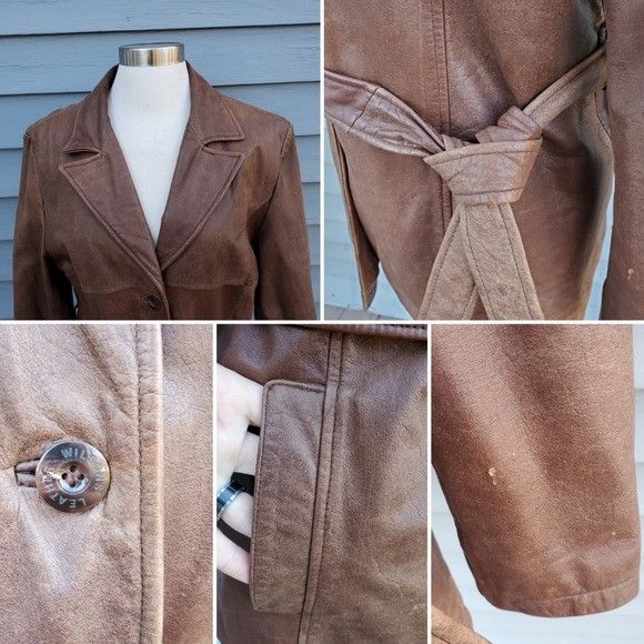 Vintage × Wilsons Leather Vintage 90s y2k Wilsons Brown Leather Insulated Midi Coat Size L / US 10 / IT 46 - 4 Thumbnail
