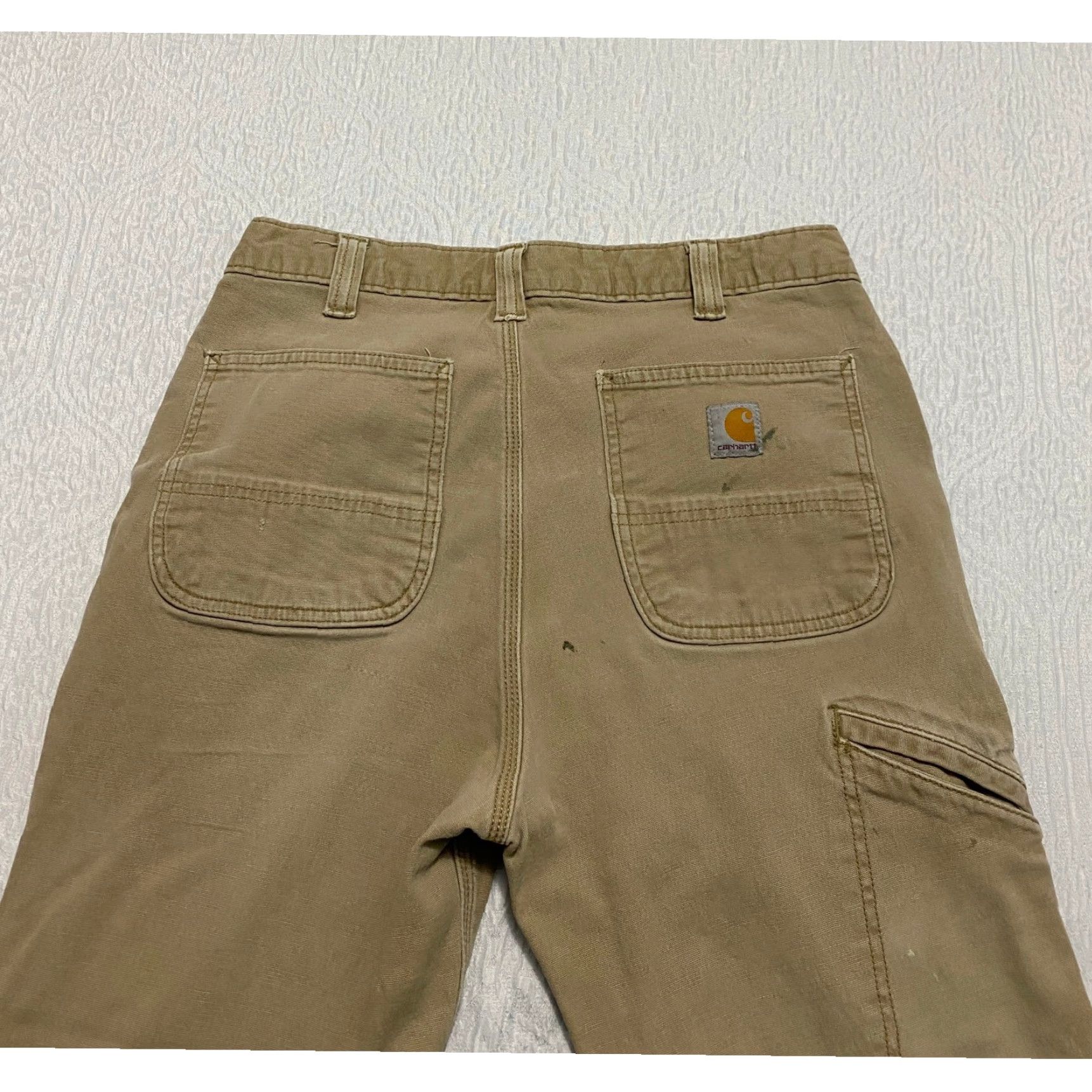 Carhartt Carhartt Relaxed Fit Lined Carpenter Pants Mens 32x28 Khaki Distressed Rip, Utility Pockets, 5-Pocket Design, Canvas Workwear Pants Size US 32 / EU 48 - 5 Thumbnail