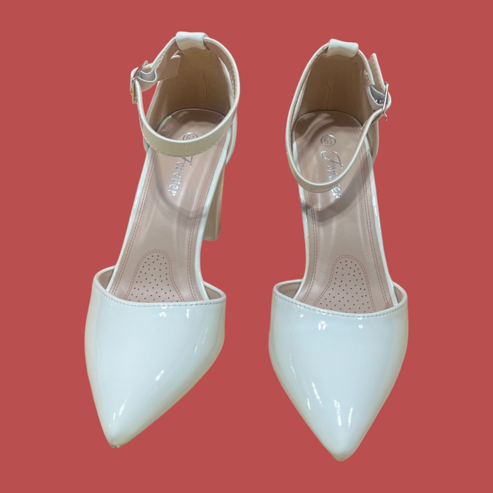 Other Forever - Women's Buckle Ankle Strap Chunky Heel Pumps - Whi Size US 6.5 / IT 36.5 - 14 Thumbnail
