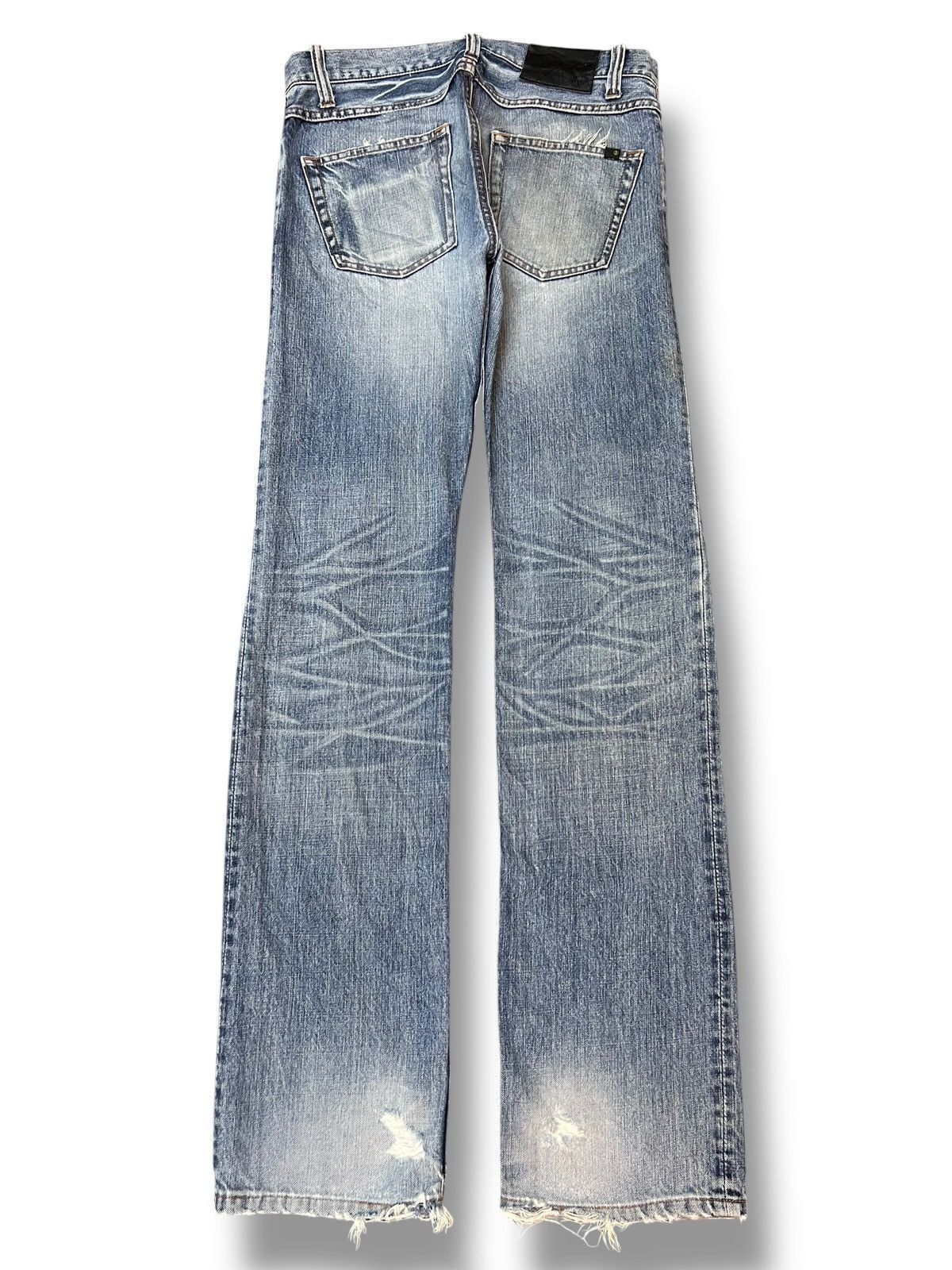 Japanese Brand Vintage Axal Slim Straight, Faded Wash, Distressed Jeans Size US 32 / EU 48 - 2 Thumbnail