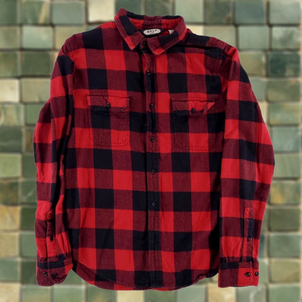 Vintage Salt Valley Buffalo Check Button Up Flannel Shirt Red Black Mens M Shirt Size US M / EU 48-50 / 2 - 1 Thumbnail