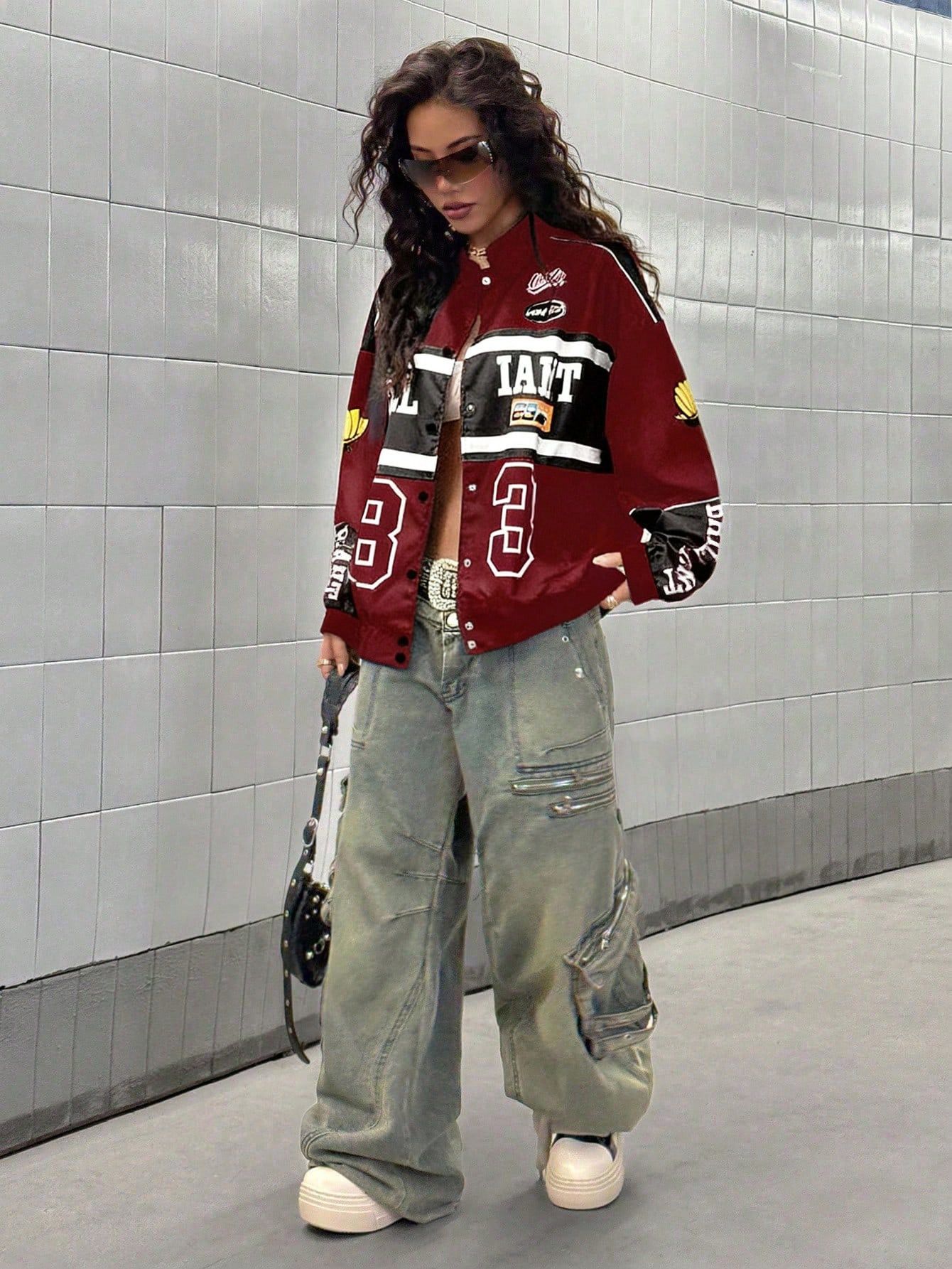Other Women's Red Racing Jacket | Moto Varsity Style Size L / US 10 / IT 46 - 3 Thumbnail