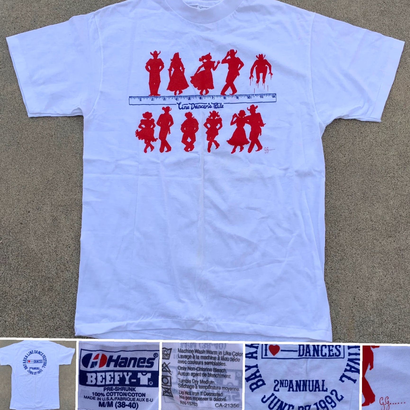 Hanes VINTAGE Hanes Beefy-T Line Dancers Rule Bay Area Line Dance Festival 1992 t-shirt M White 90s Mens Size US M / EU 48-50 / 2 - 4 Thumbnail