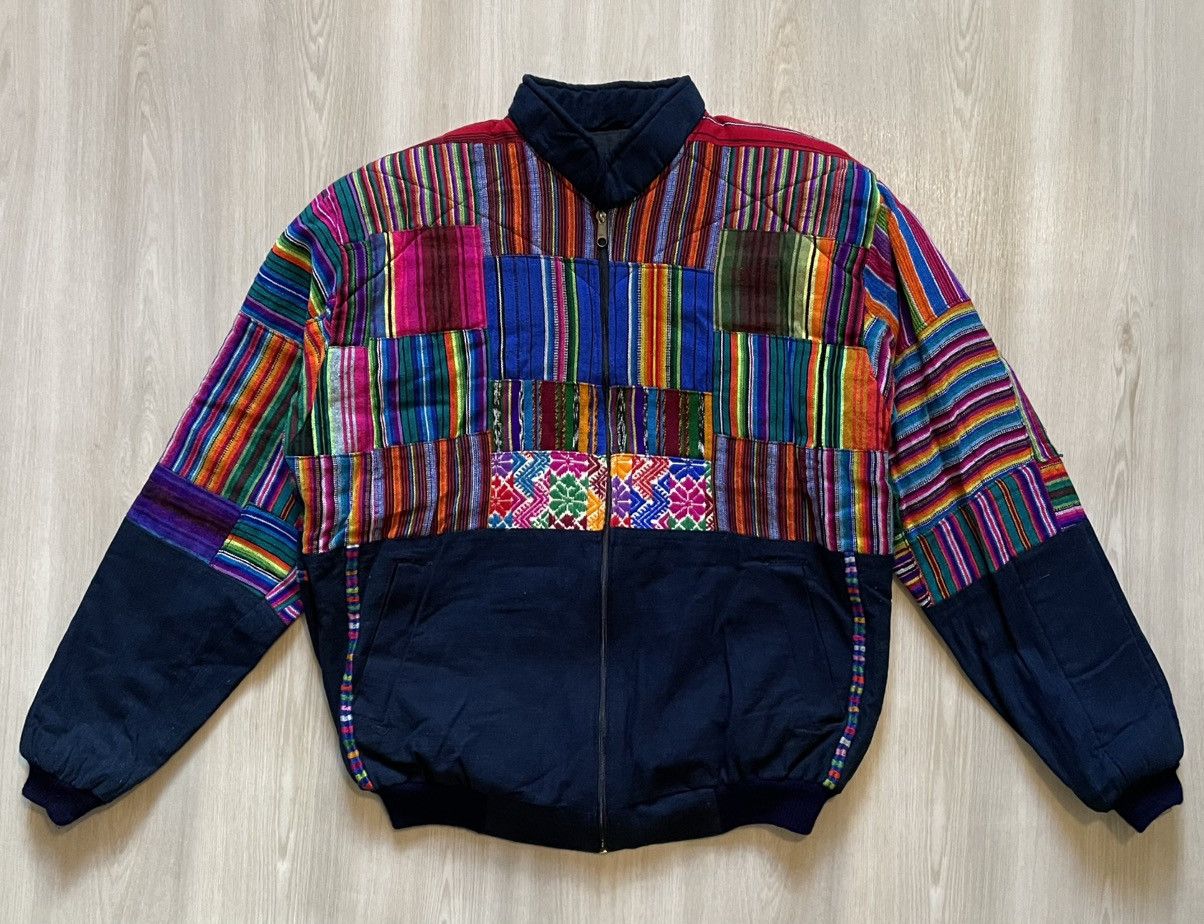 Vintage Serape Patchwork Quilted Bomber Jacket Ethnic sz L