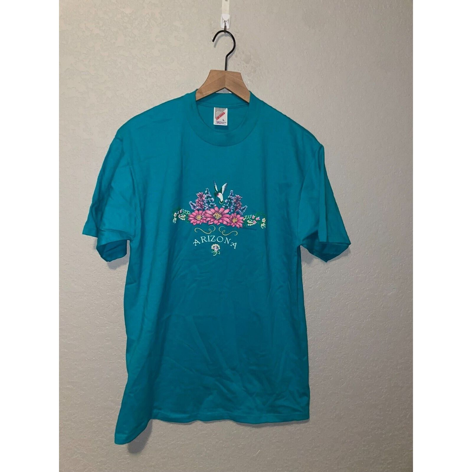 Jerzees 90s Vintage AZ Arizona Flower Nature Graphic Teal Shirt VTG Size US L / EU 52-54 / 3 - 1 Thumbnail