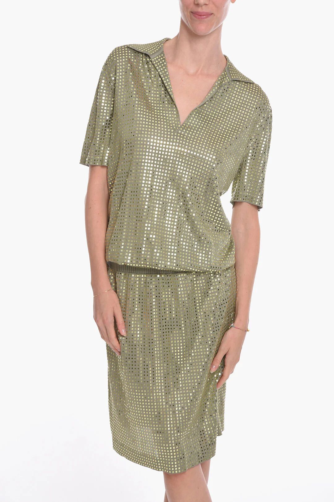 Bottega Veneta og1mm0426 Silk-Knit Midi Dress in Green Size M / US 6-8 / IT 42-44 - 4 Thumbnail