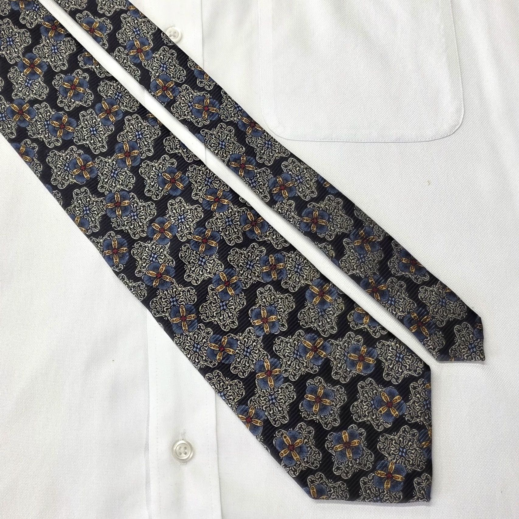 Robert Talbott Robert Talbott Necktie Geometric Blue 100% Silk Designer Best of Class USA Tie Men 56" x 3.75" Classical Ribbed Abstract Preppy Colorful Dad Mens Size ONE SIZE - 3 Thumbnail