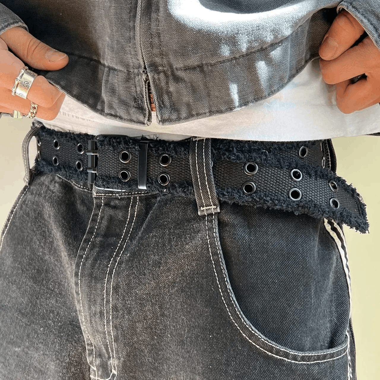 Other 2000s round studded fur frayed black grunge belt Size ONE SIZE - 3 Thumbnail