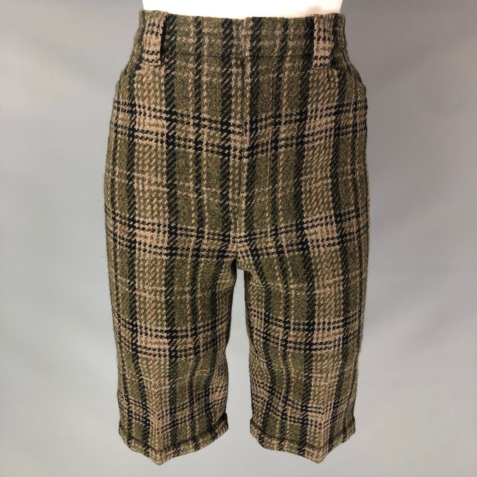 Saint Laurent Paris SAINT LAURENT Size 0 Olive Wool Plaid Bermuda Dress Pants Size 25" / US 0 / IT 36 - 1 Thumbnail