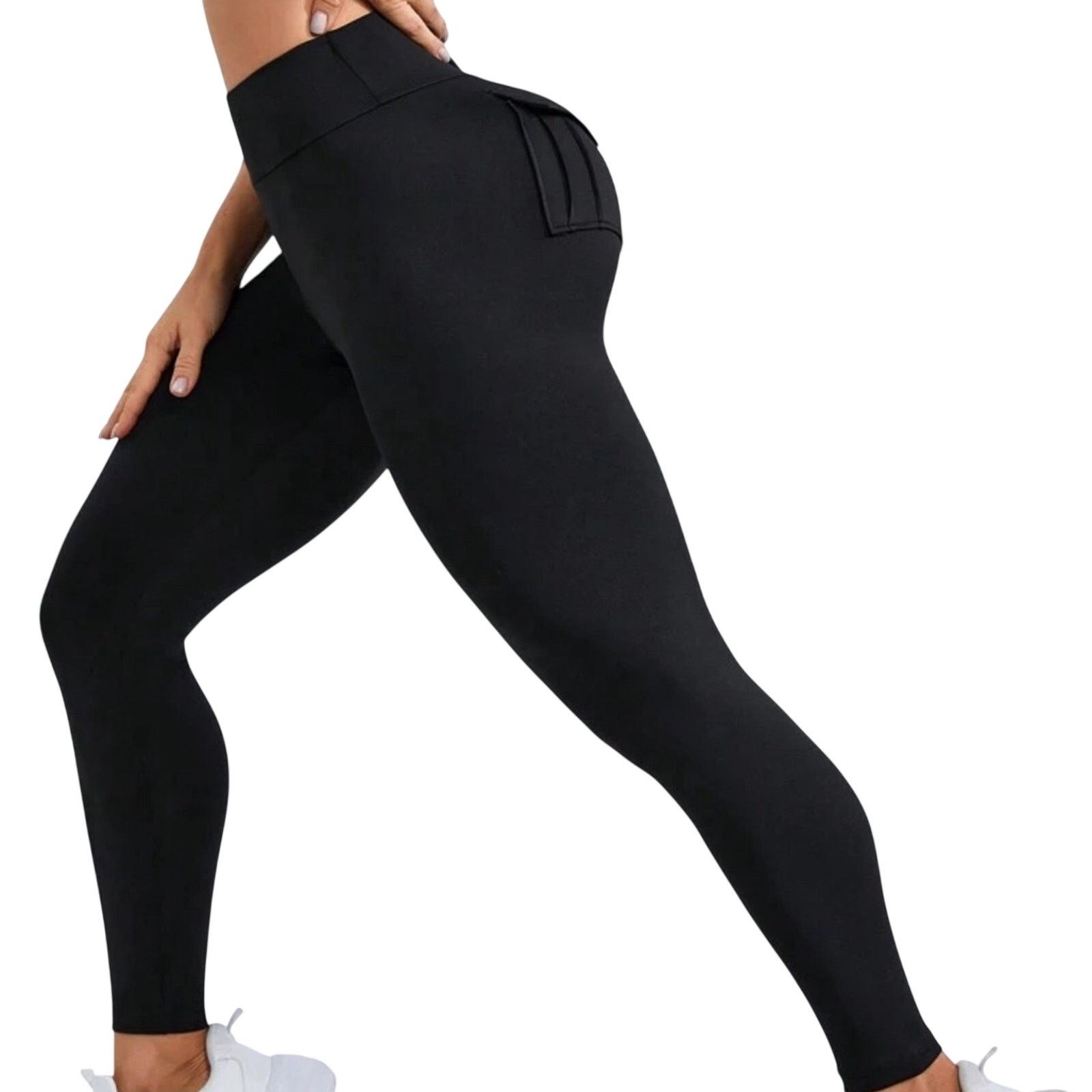 Shein Women's Scrunch Flap Pocket Active Leggings in Black, Size L Size 32" / US 10 / IT 46 - 3 Thumbnail